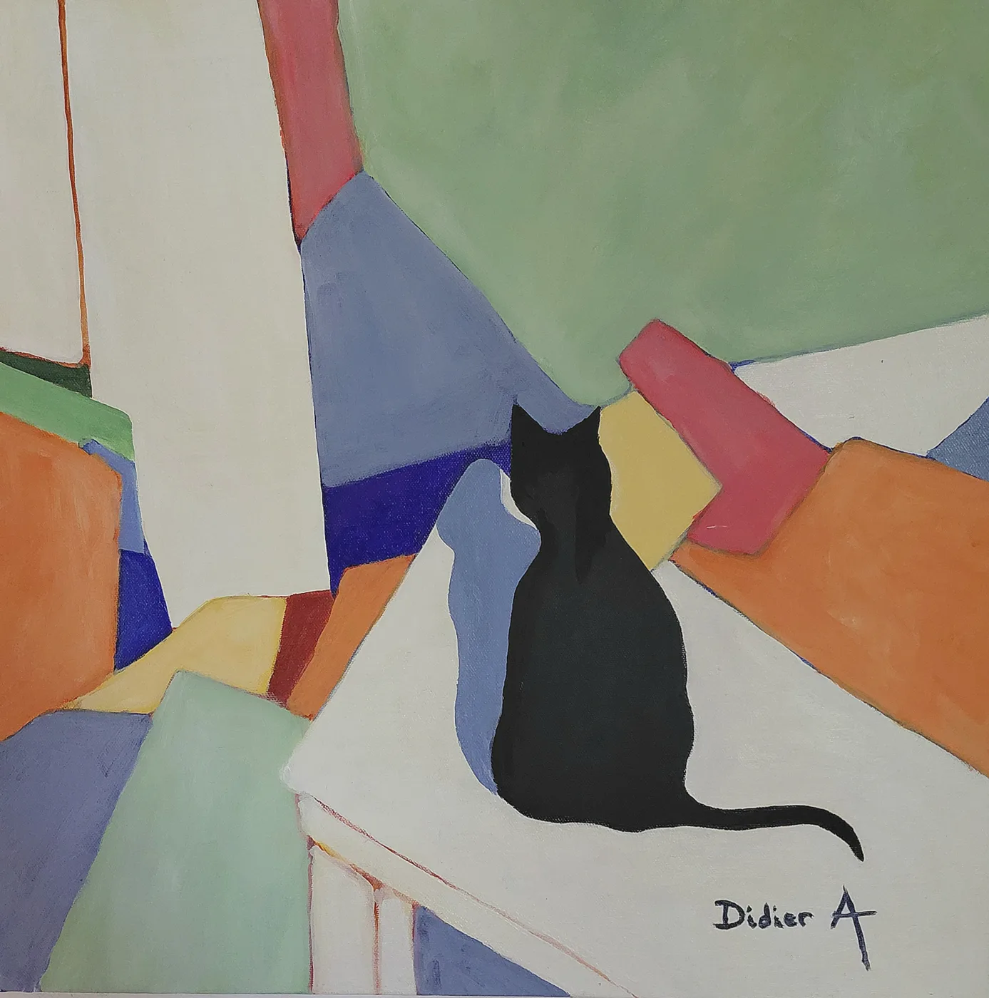 Chat dans l'atelier — œuvre de Didier Audibert