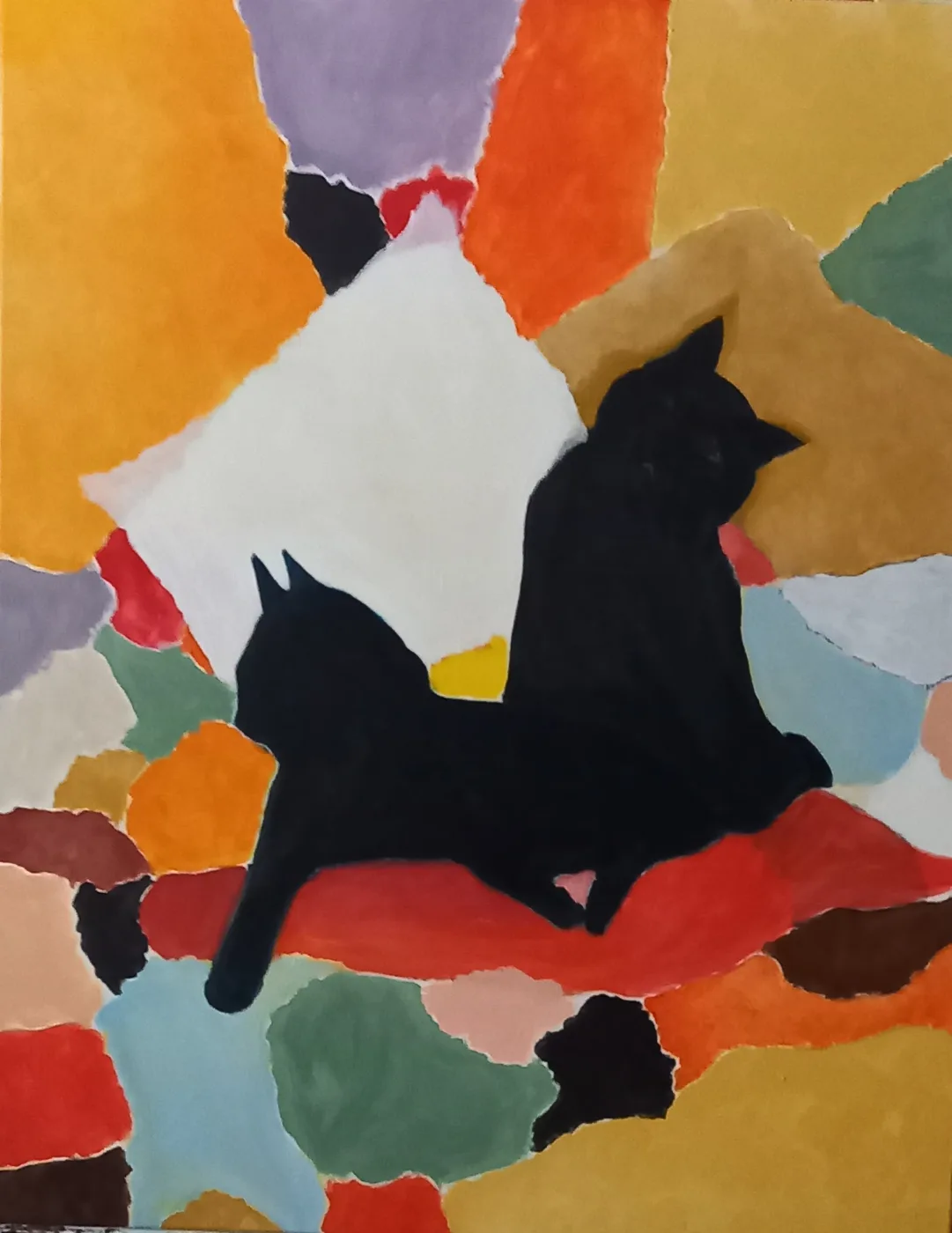 Duo de chats, toile informelle de Didier Audibert