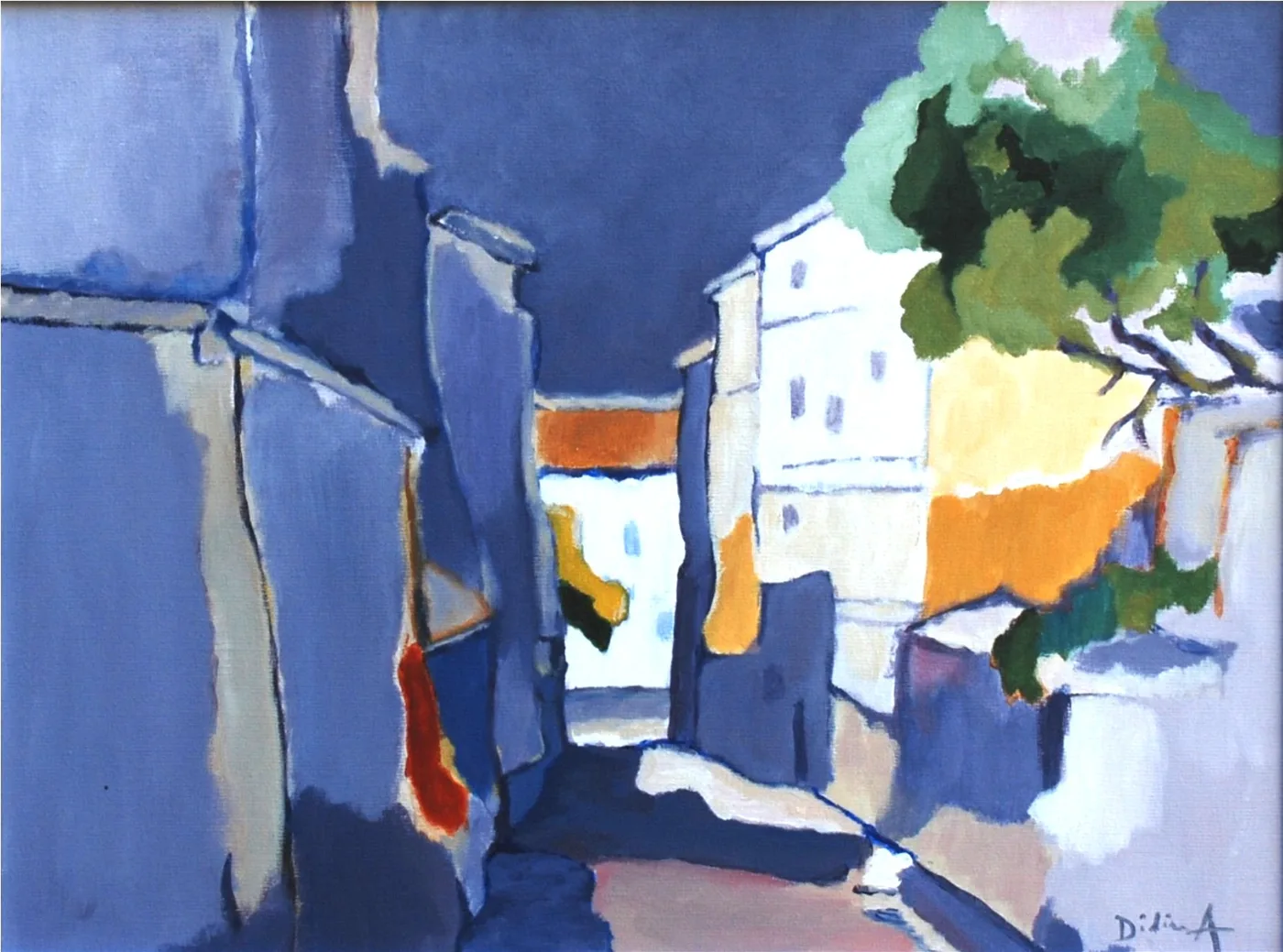 Rue bleue, toile de Didier Audibert